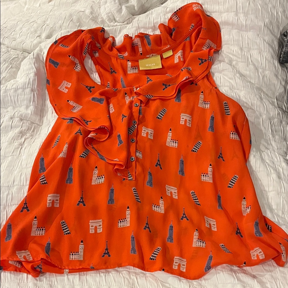 Mauve Orange Blouse with Iconic Prints